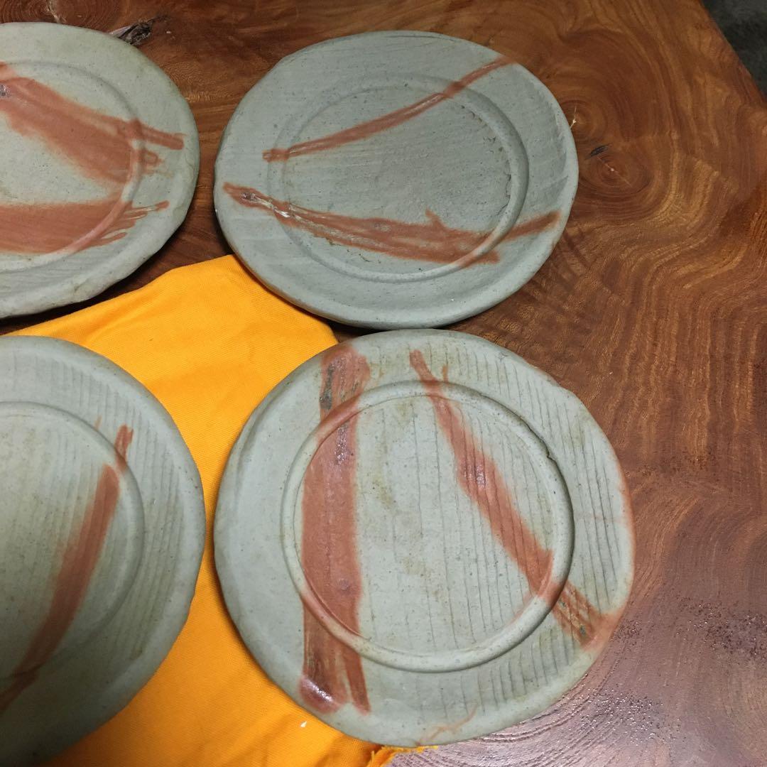 備前焼　緋襷　たたき皿　タタキ皿　5客揃　共箱　共布