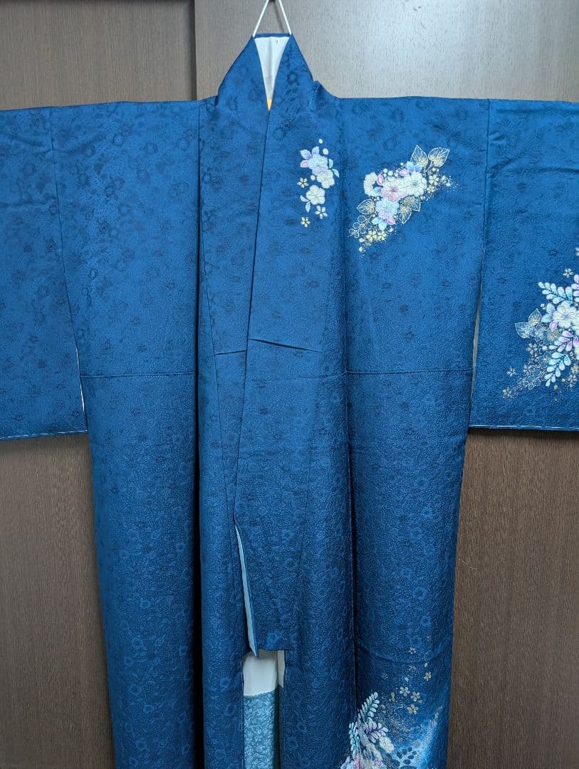 新品未着用正絹 辻が花付下げ訪問着＆洗える長襦袢 濃納戸色 翠山工房