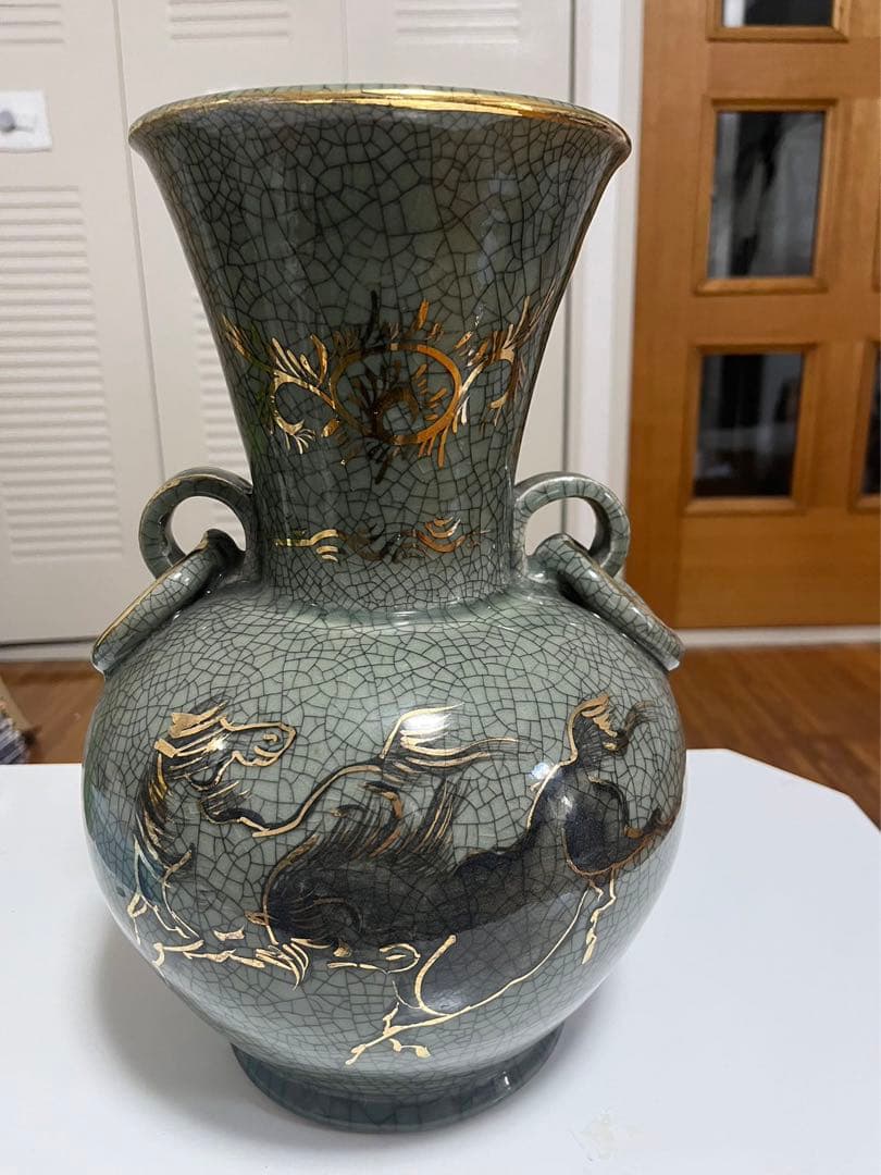 相馬焼 松助窯 花器 大きな花瓶 壷 骨董 唐物 金彩