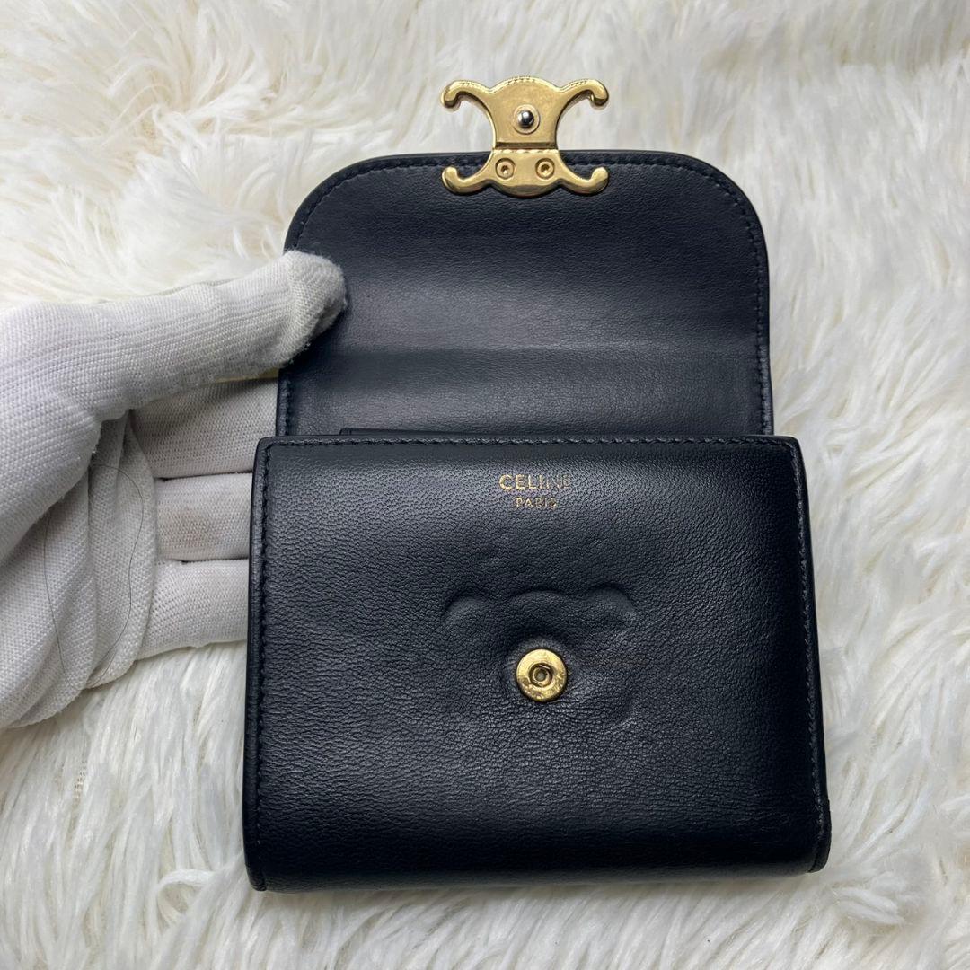 美品 セリーヌ 折り財布 トリオンフ フラップ スモールウォレット