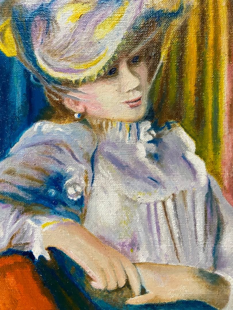 ルノワール　肉筆手描きの油絵模写画　帽子の女