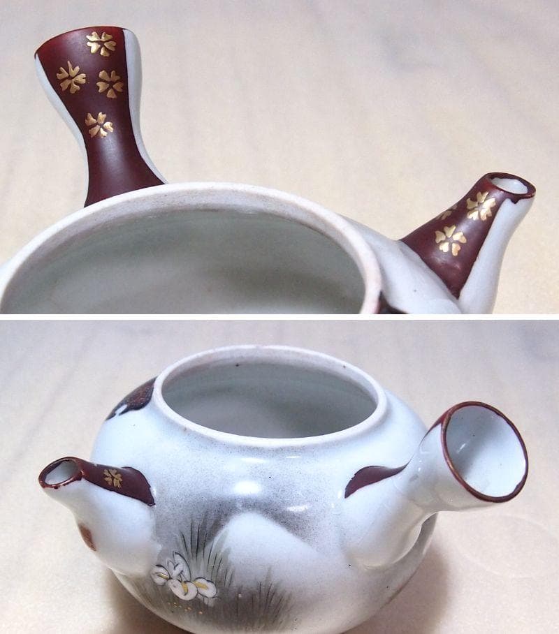 骨董・時代の美品】九谷焼 茶器揃 5客 湯呑茶碗/湯冷まし/急須 鶴/花/