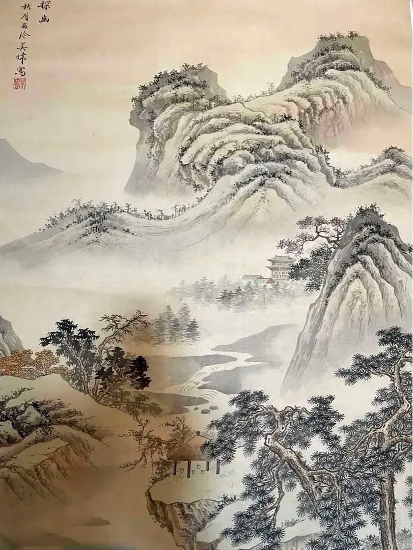 中国美術 骨董品【 吴偉 在銘 】アンティーク 肉筆絹本 掛け軸 書 美術品。