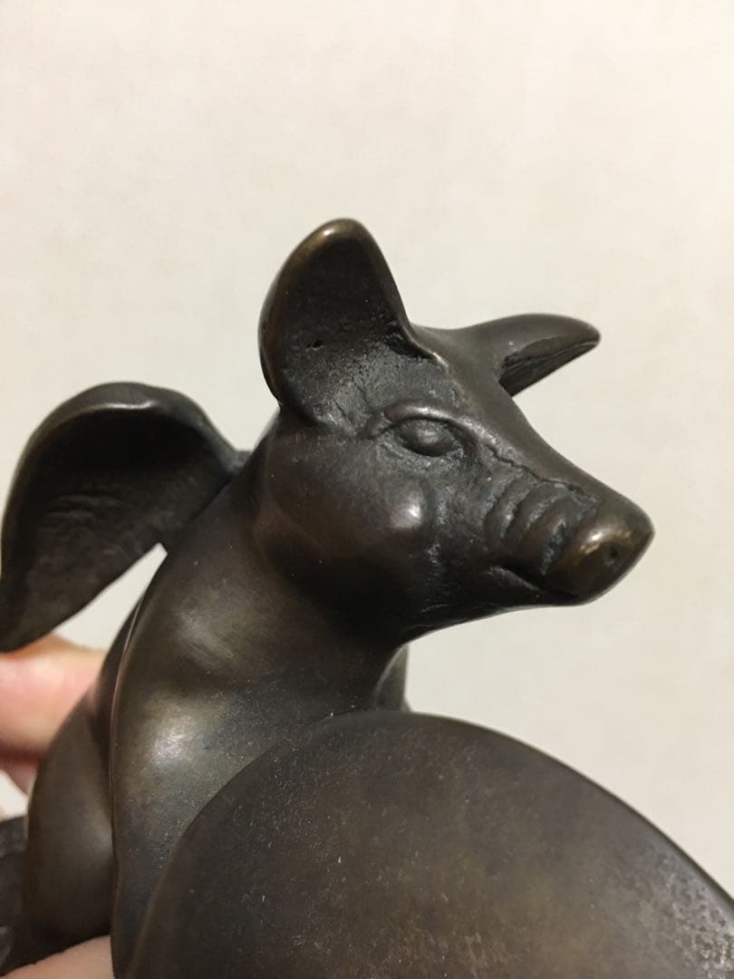 真鍮製？金属製天使のこぶたアクセサリー台 エンジェルピッグ小物入れ
