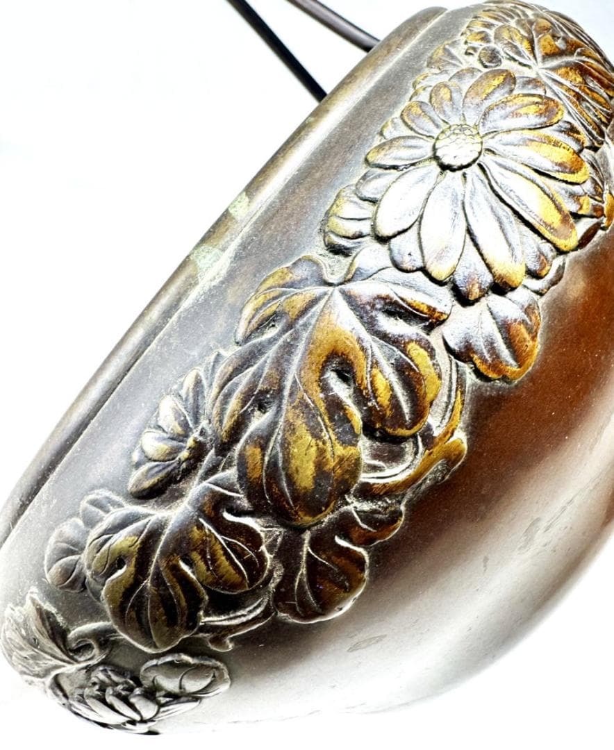 明治時代京都 森田山陽作 古銅花文提梁花器 在銘 古美術 ウブ品 WWST027