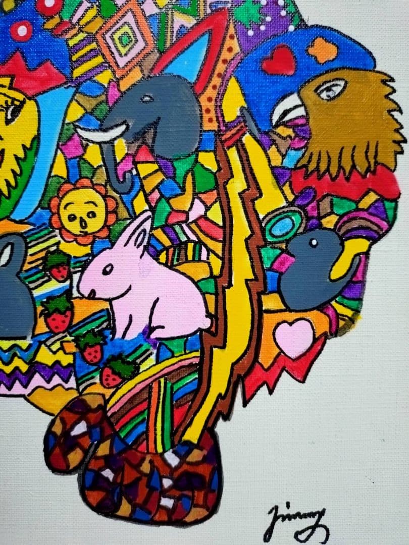 【F6号】ジミー大西【ゴリラ】手描き作品/表裏サイン/油彩/アクリル/絵画/額縁