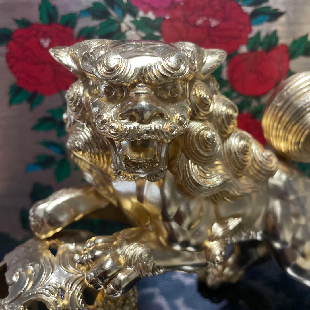 【引取限定】玉獅子　玉乗獅子　置物　縁起物　木製プレート付き 引取限定】玉獅子 玉乗獅子 置物 縁起物 木製プレート付き 引取限定