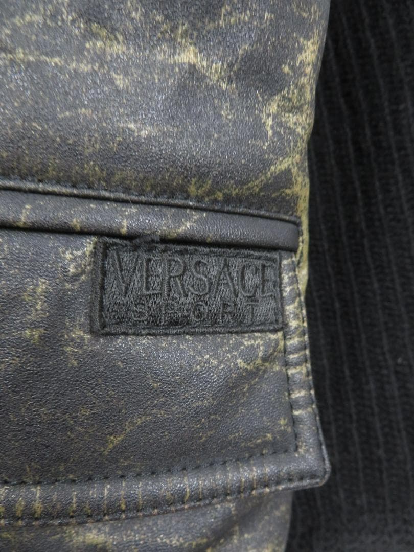 80s ヴェルサーチ イタリア製 ニット切り替え フェイクレザー ロングコート