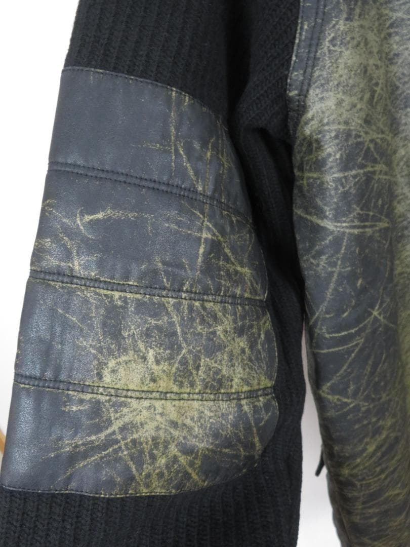 80s ヴェルサーチ イタリア製 ニット切り替え フェイクレザー ロングコート