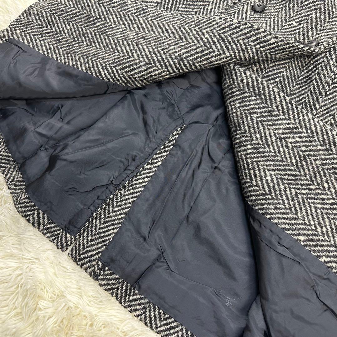 イヴサンローラン ダブルブレストコート ヘリンボーン ツイード ベロア