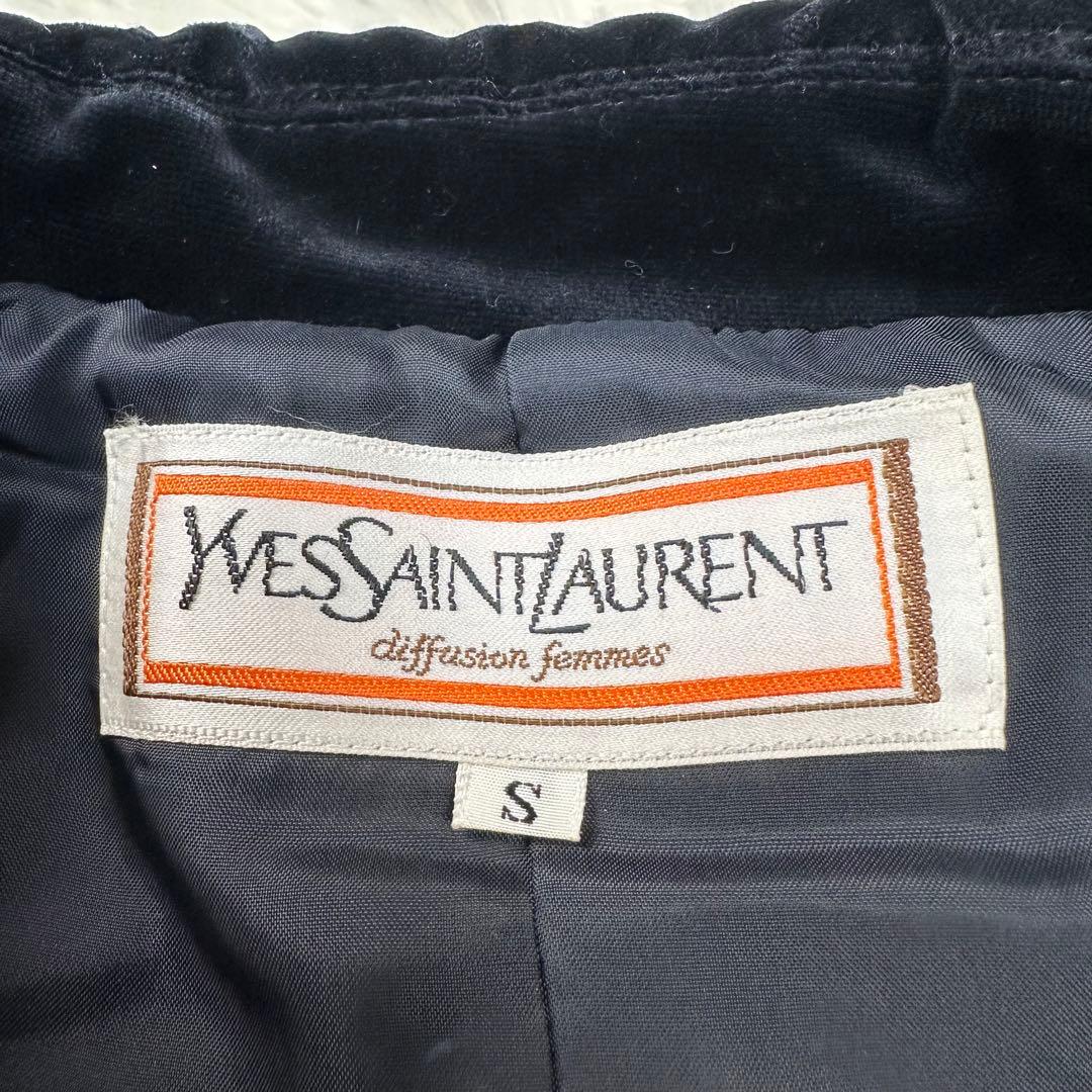 イヴサンローラン ダブルブレストコート ヘリンボーン ツイード ベロア