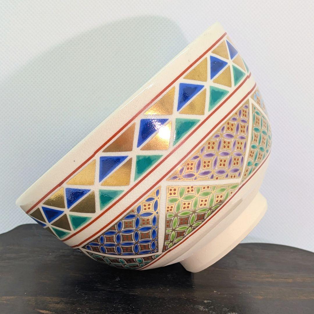 美品 京焼 清水焼 抹茶茶碗 清安 金彩 色絵 七宝文様 茶道具 - メルカリ