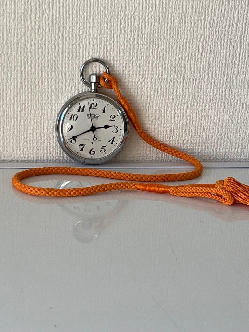 セイコー　鉄道懐中時計　機械式手巻き　3針61系　精度良好　朱色 下げ組紐 付き
