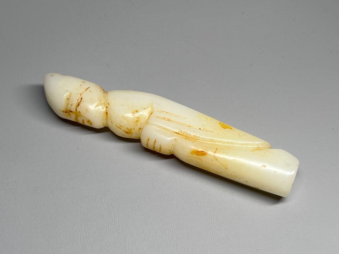 中国古美術 白玉 和田玉 雕刻玉人 根付 手彫 置物 時代 珍品旧蔵