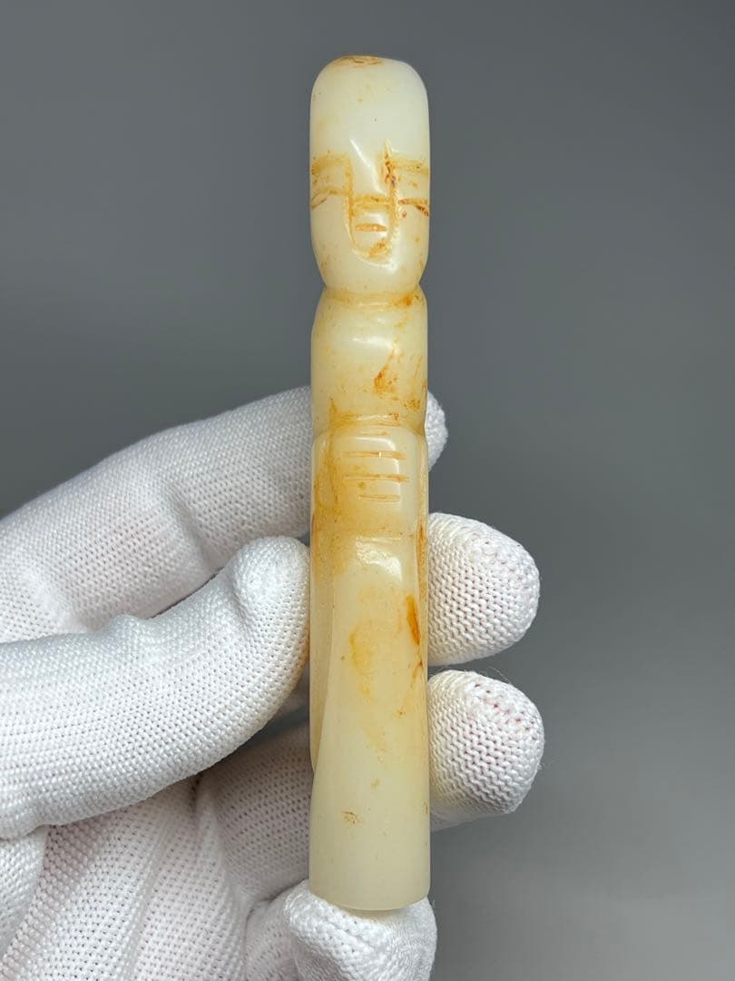 中国古美術 白玉 和田玉 雕刻玉人 根付 手彫 置物 時代 珍品旧蔵