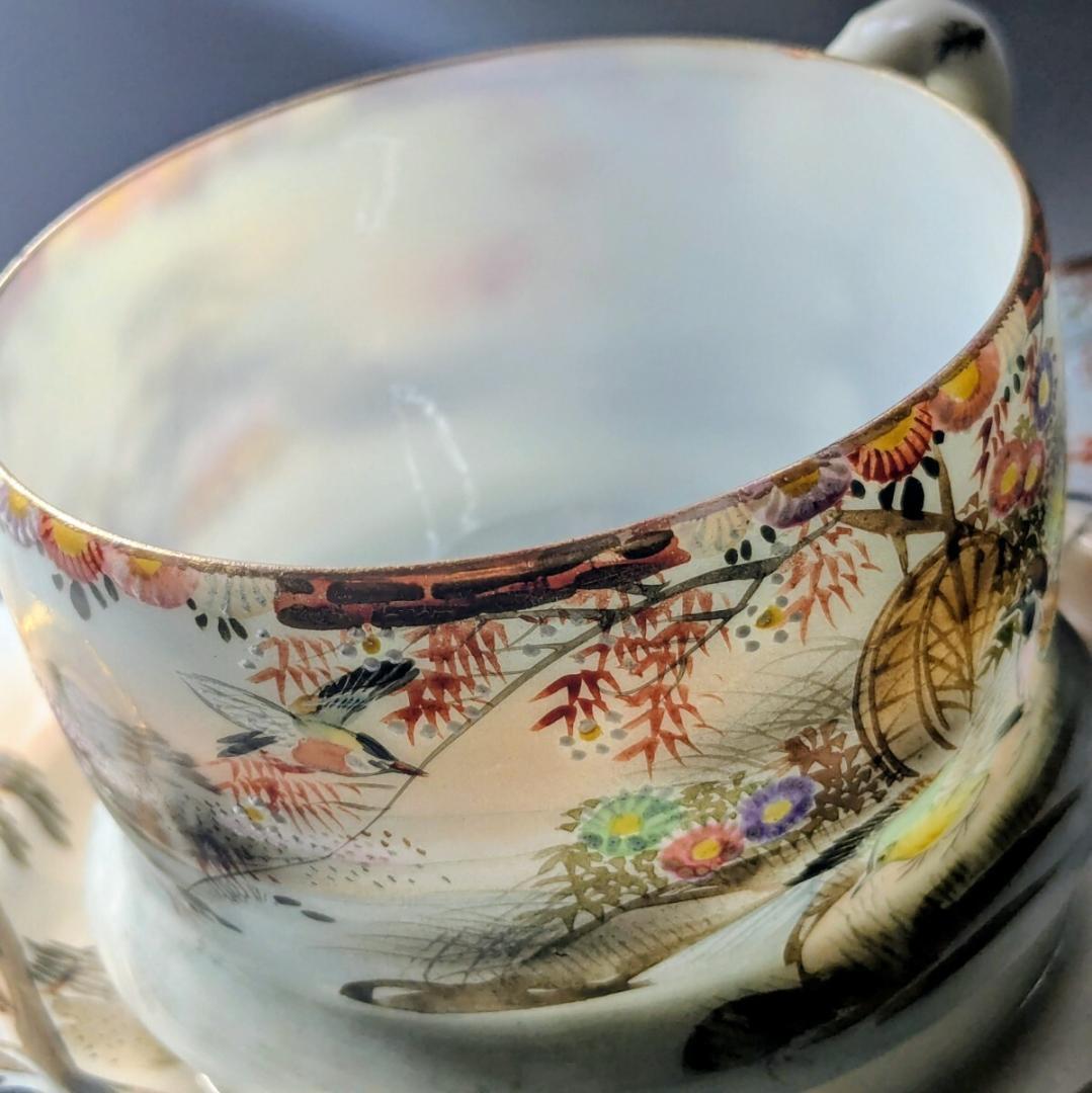 オールドニッポン スナックセット カップ＆ソーサー 　エッグシェル　白釉盛上