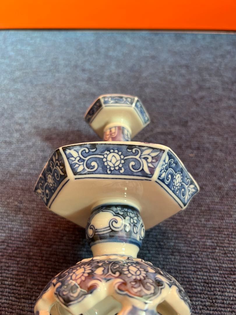 811 中国 大明萬暦年製 瑞雲翔鶴図 燭台 蝋燭台 舞鶴花文