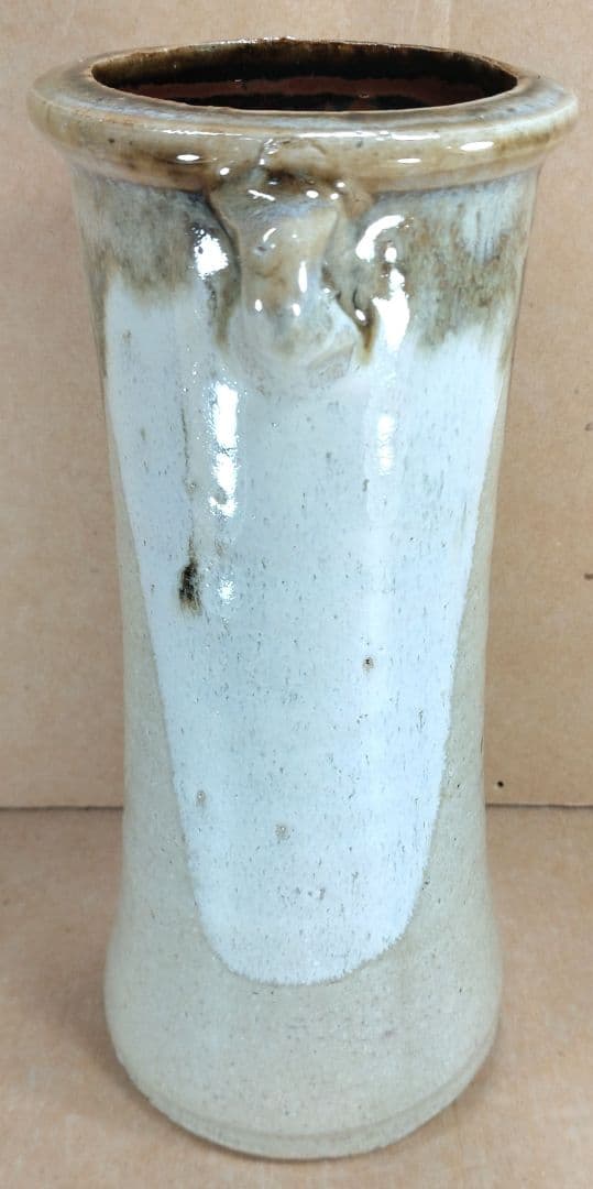 浜田庄司(濱田庄司) 花生(益子焼掛分花瓶) 共箱 益子焼 人間国宝