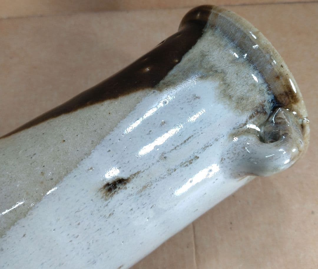 浜田庄司(濱田庄司) 花生(益子焼掛分花瓶) 共箱 益子焼 人間国宝