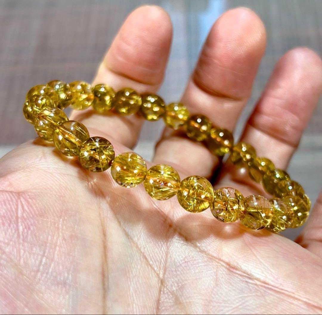 【リョ〜 】最高級 ゴールドルチルクォーツ ブレスレット 8.2mm 財運