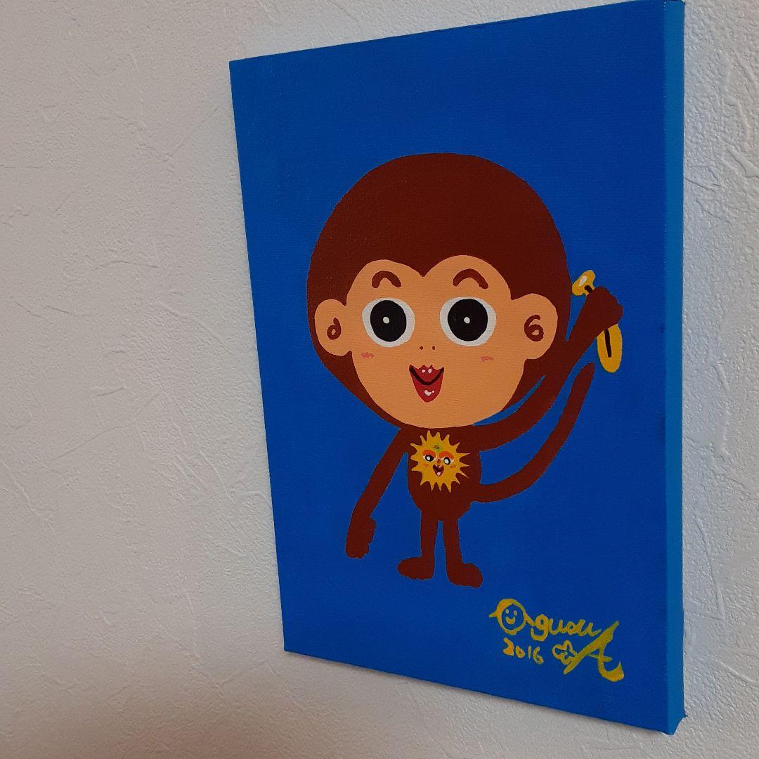 ハッピーモンキー　サムホールサイズ　アクリルガッシュ　画家　小楠アキコ作品
