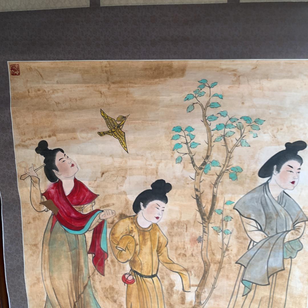 観鳥捕蝉図 作者不詳 掛け軸 和紙