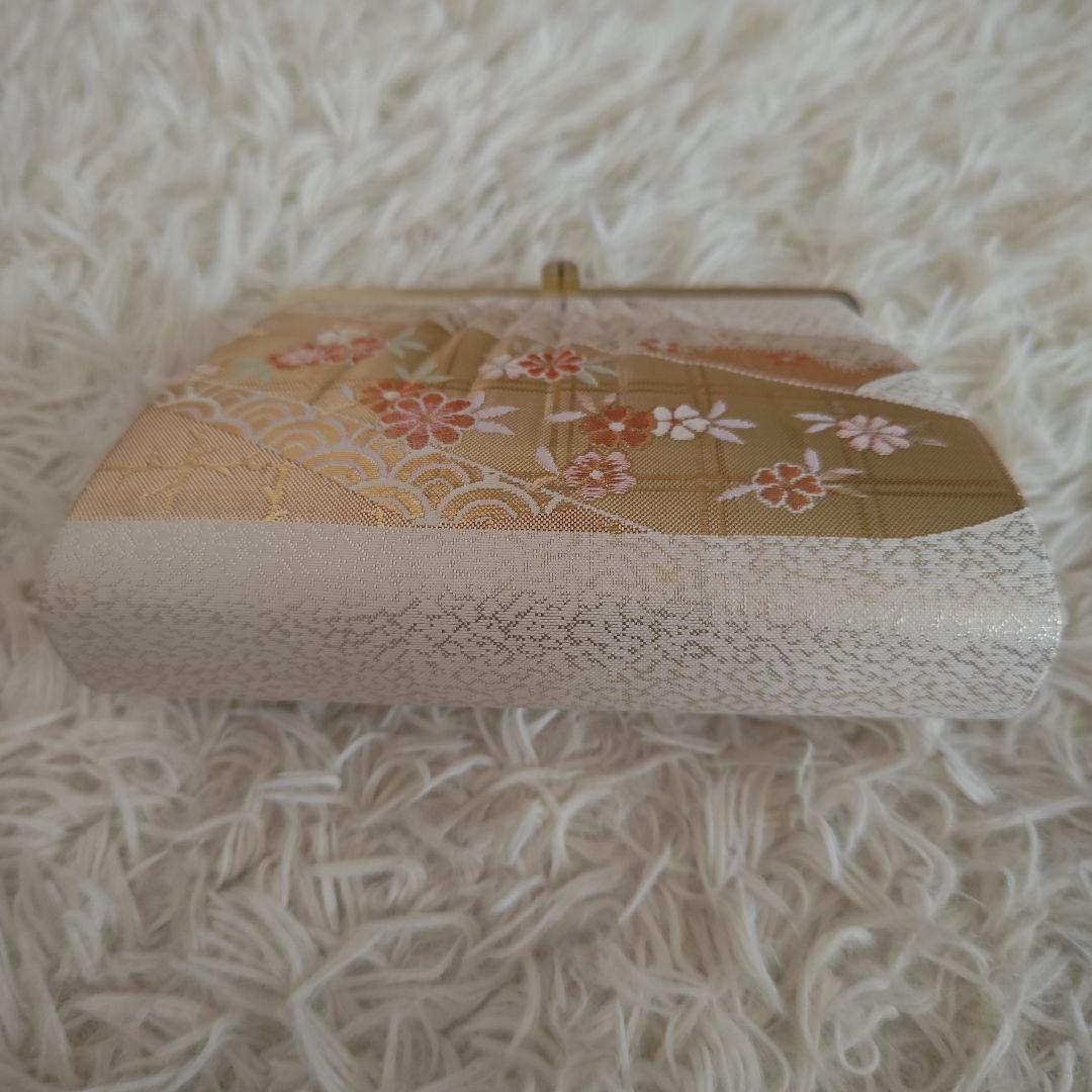 美品✨　花柄 和装用バッグと草履 セット　ホワイト×ゴールド