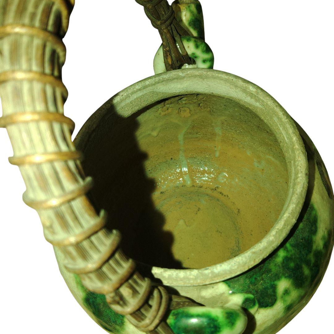 越後豊栄 太丘焼 織部釉土瓶 太丘銘 茶道