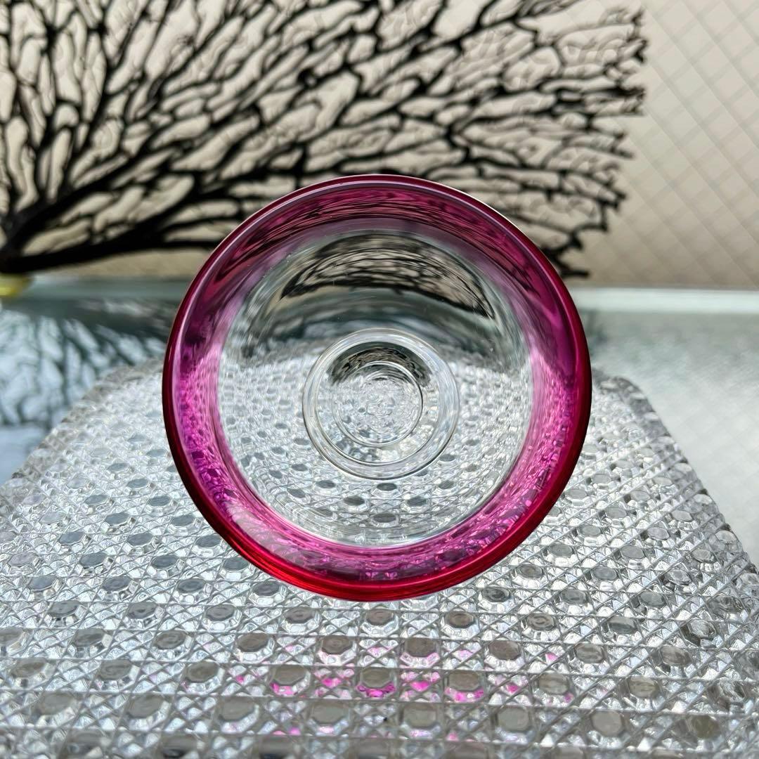 骨董 時代ガラス 金赤フチ 希少 桃色リップ 反り口 碗型 豆鉢 小鉢