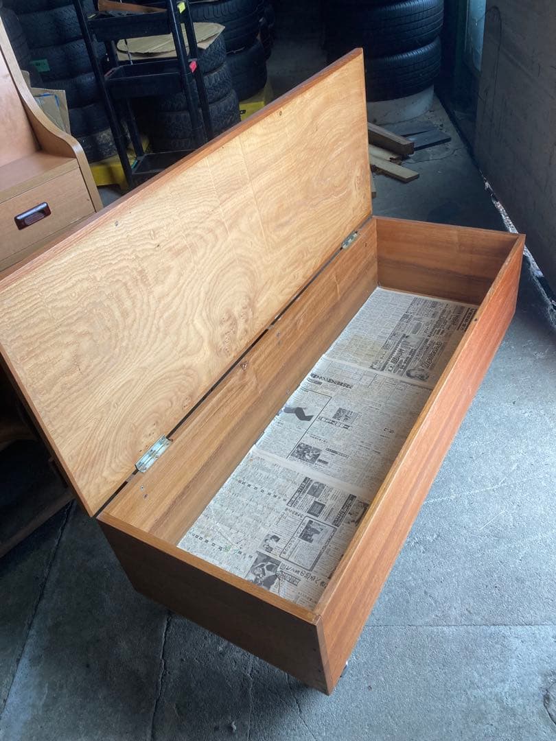 送料込木製ベンチ大型収納ボックス キャスター付き