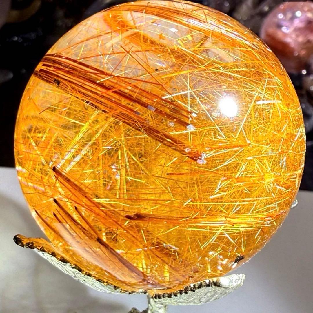 超絶綺麗✨54mm ゴールドルチルクォーツ 丸玉 スフィア 金針水晶