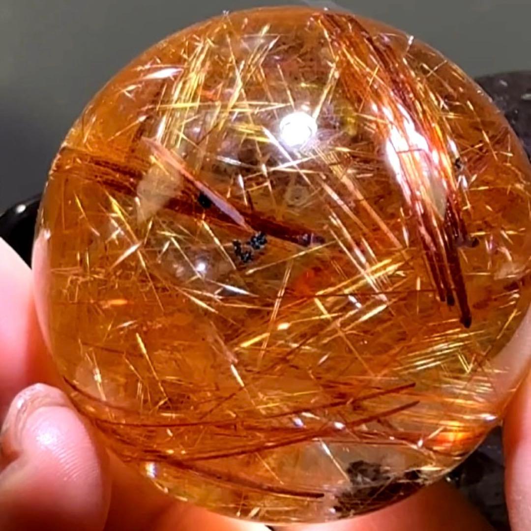 超絶綺麗✨54mm ゴールドルチルクォーツ 丸玉 スフィア 金針水晶