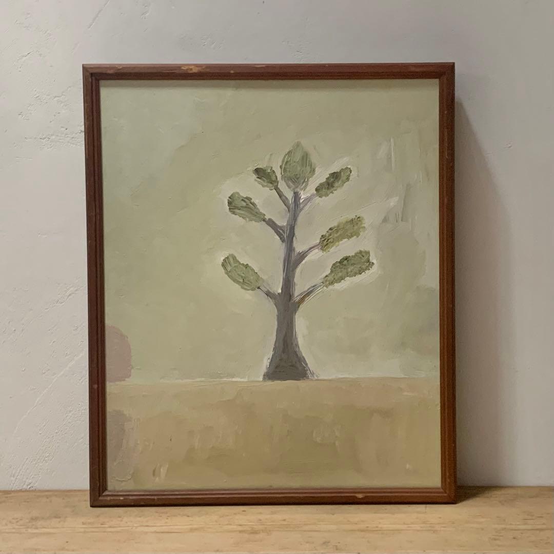 油彩 油絵 額装「木 No.7」oil on board 現代美術 絵