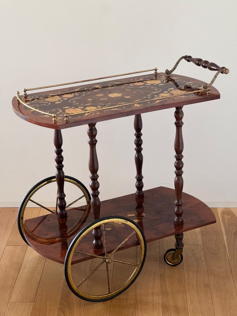 イタリア製 ティーワゴン 象嵌細工 アンティークワゴン キッチンワゴン