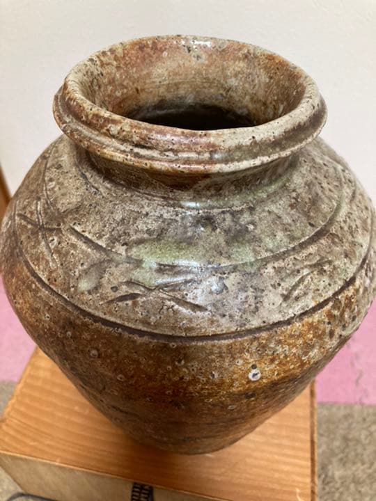 骨董　信楽焼　繪垣紋壺　花瓶　江戸時代