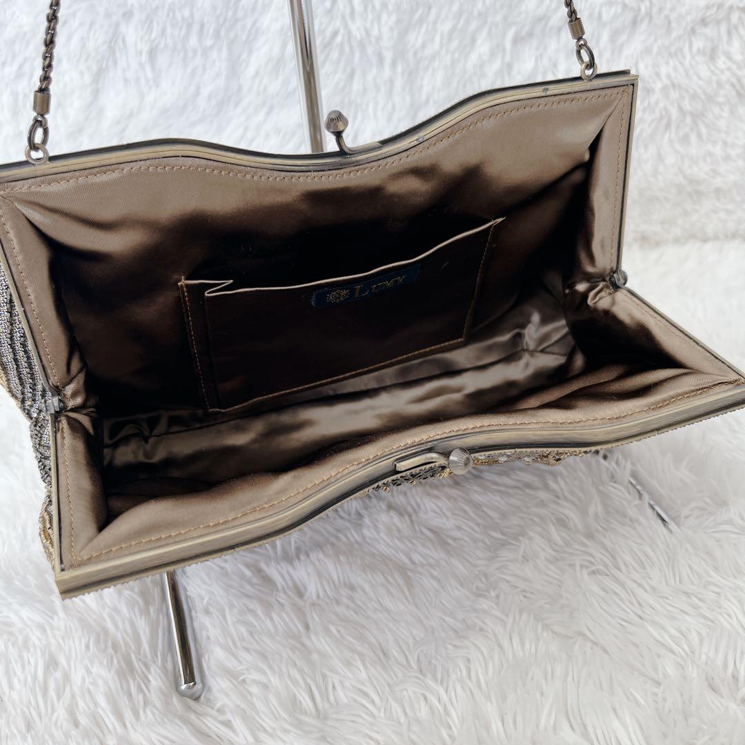 【極美品】LUMYルミーはしもと がま口ビーズバッグ ブロンズ 皇室御用達