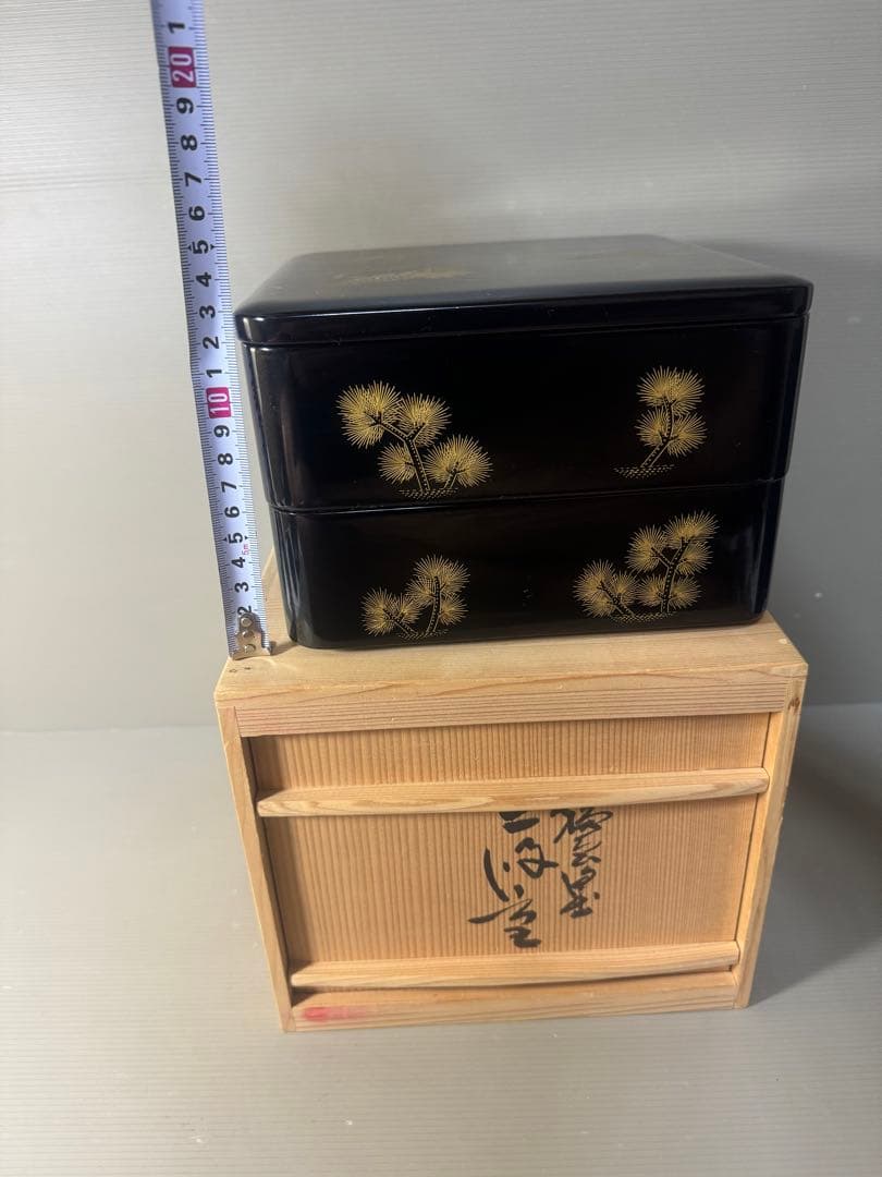 2445 輪島塗　金蒔絵　松鶴文　二重箱