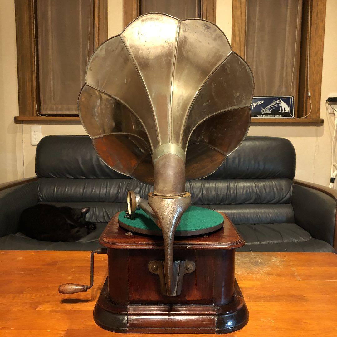 ♬ 大型ラッパ蓄音機 ダブルゼンマイ 三光堂 SANKODO OH済み ♬ - メルカリ