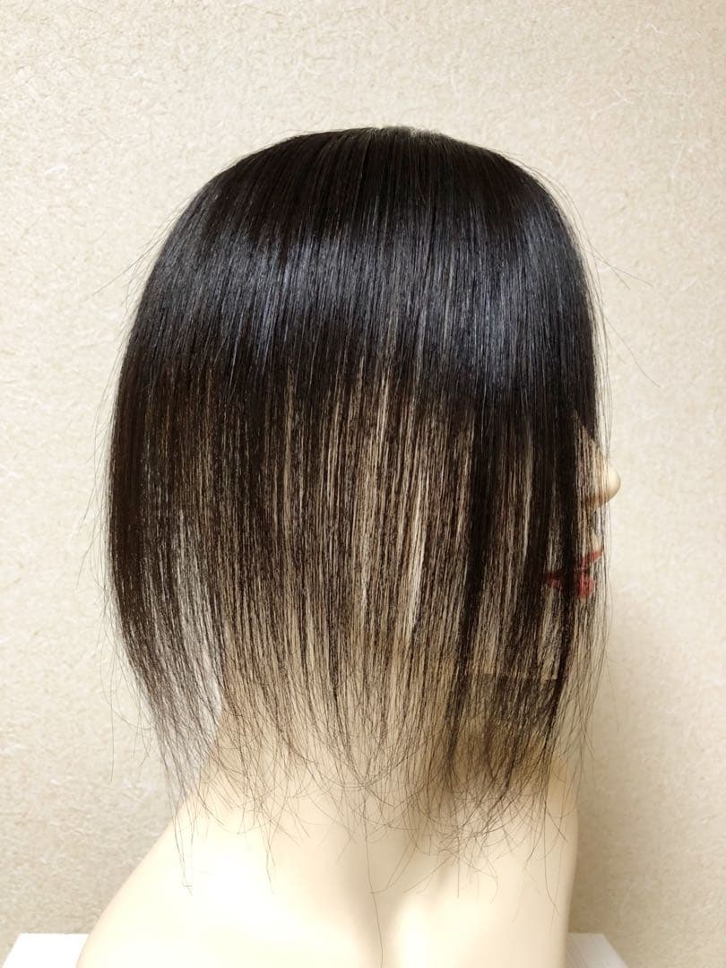 人毛100% ヘアピース　自然な黒28 シルクスキン　総手植え引き抜き　前髪なし