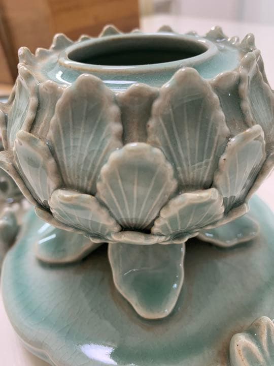高麗青磁　海青　香炉　香合　木箱あり　透かし　蓮　うさぎ　茶道具　骨董品