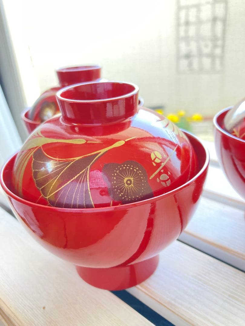 蓋付きお椀　お吸い物碗　漆器　20客セット　お正月　お祝い　赤色