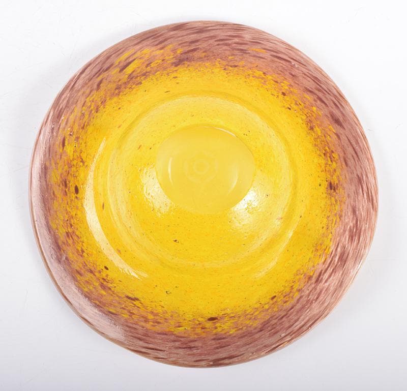 ガラス工芸家 岩田藤七作 黄吹硝子 灰皿 共箱 N R3371 岩田