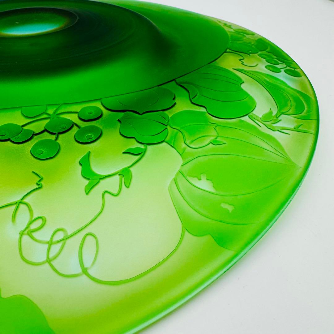 硝子工芸 山田美彌子 月の宵 大皿 共箱】インテリア グリーンガラス