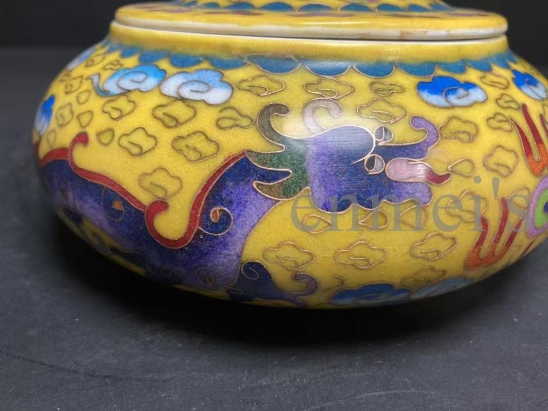 中国古美術・大明成化年製款・掐絲琺瑯龍雲文囲碁罐・