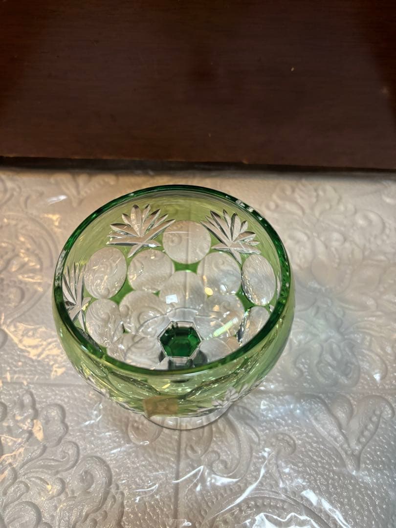 KAGAMI カガミクリスタル 江戸切子 緑切子 キャンディポット