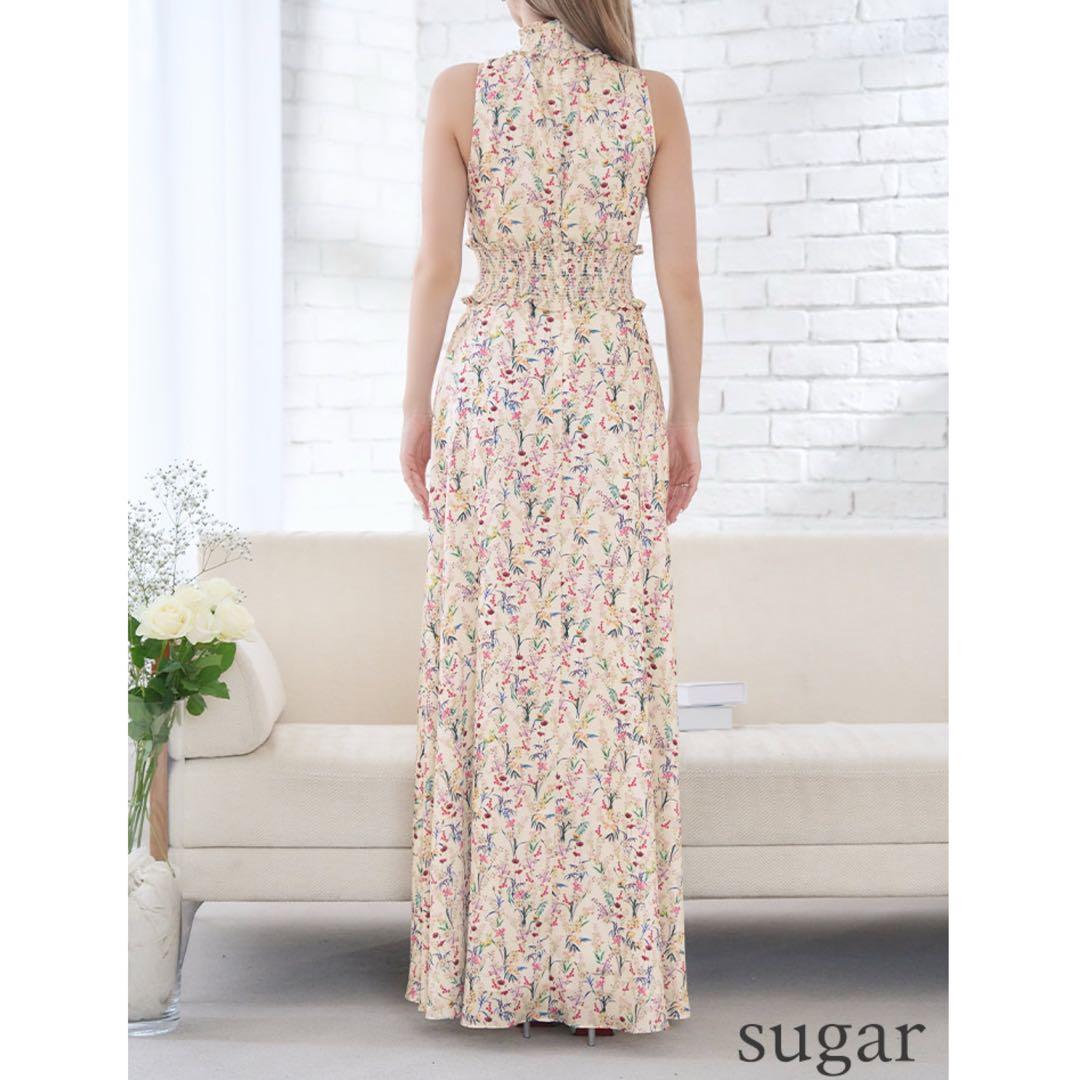 ERUKEI ハイネックフリル フラワープリント Aラインロングドレス