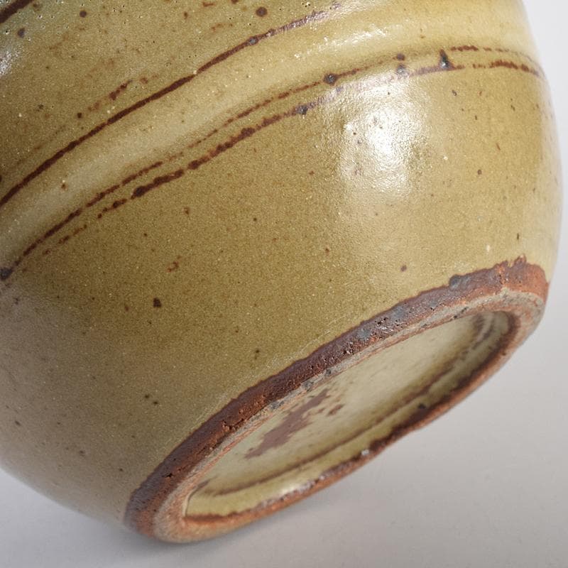 河井寛次郎作 鶴首 灰釉瓶子 共布共箱 M R8846