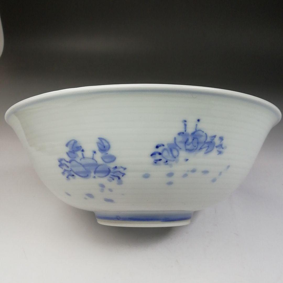 T730 茶碗 『染付 糸目 沢蟹』『平茶碗』『幸風 造』 共箱 抹茶碗