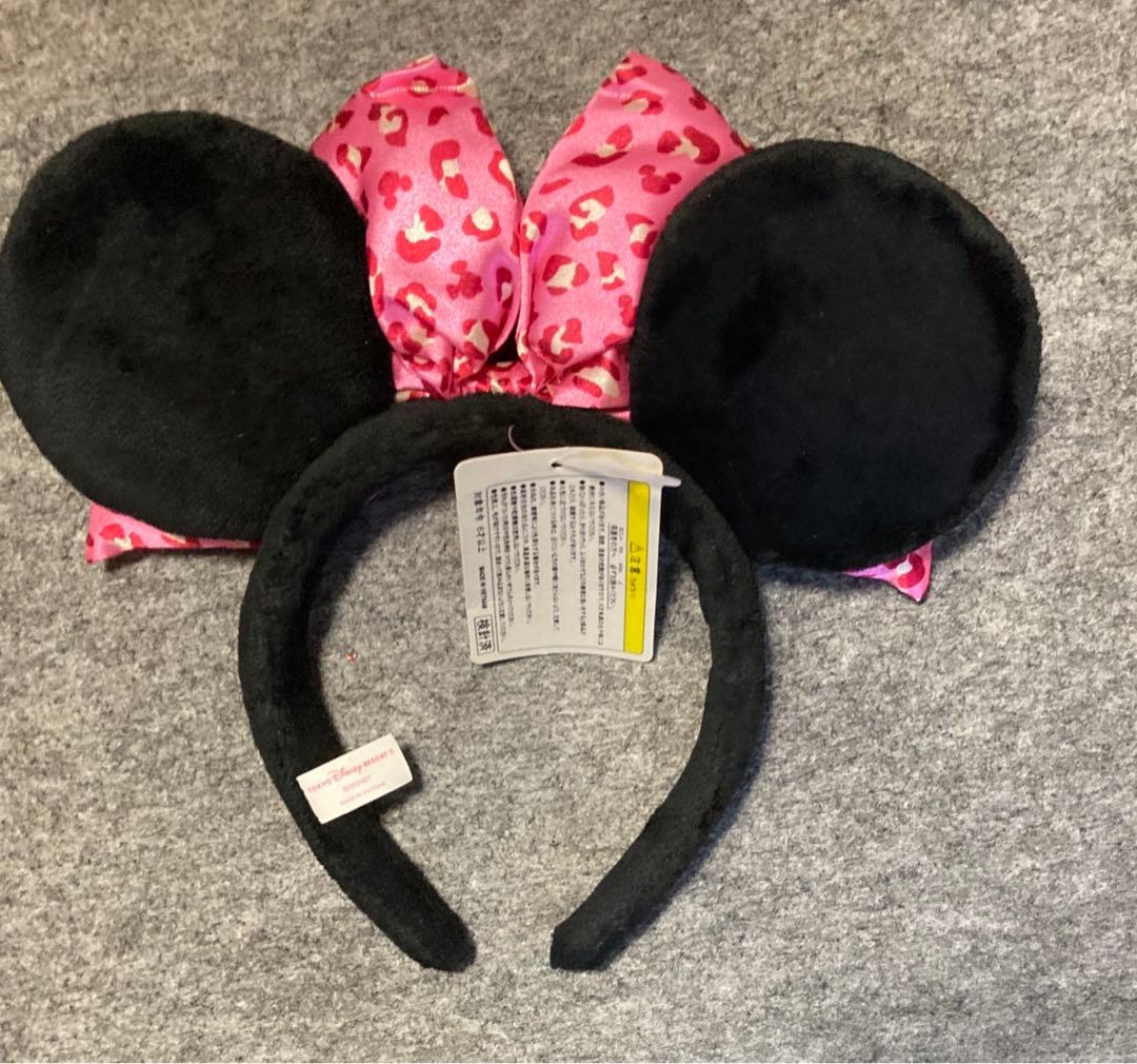 新品】ディズニー カチューシャ ヒョウ柄 ピンク リボン ミニー 激レア