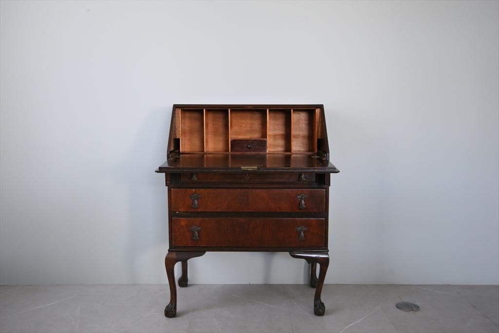 英国アンティーク猫脚ライティングビューロー/木製デスク/勉強机